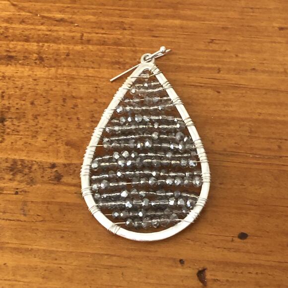 Marlyn Schiff Silver Teardrop Black Druzy Beads Dangle Drop Earrings Hook NWOT - Picture 10 of 10